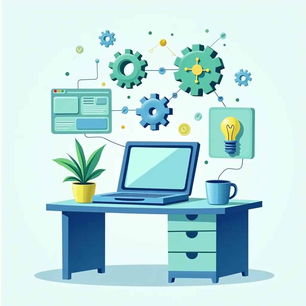 Abstract illustration of AI productivity tools enhancing a solopreneur's workspace